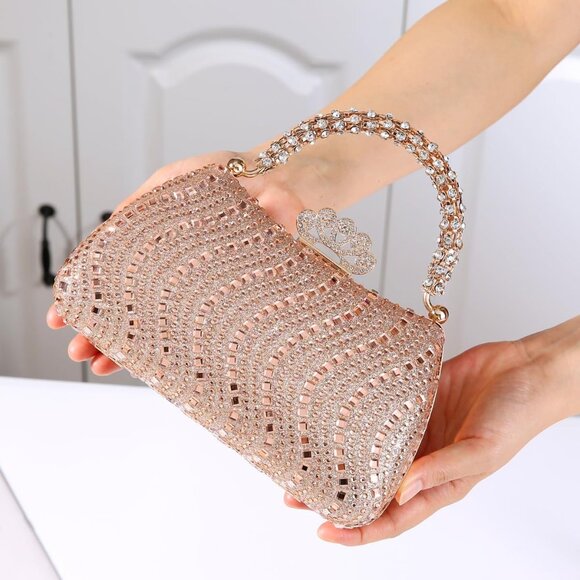 Luxurious Rhinestone Evening Bag - Kiss Lock Clutch, Shoulder & Sling Options - Picture 7 of 7